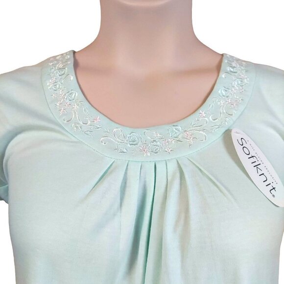 Miss Elaine Women's Sofiknit Seafoam Green Embroidered NightGown Sleepwear - Picture 1 of 8